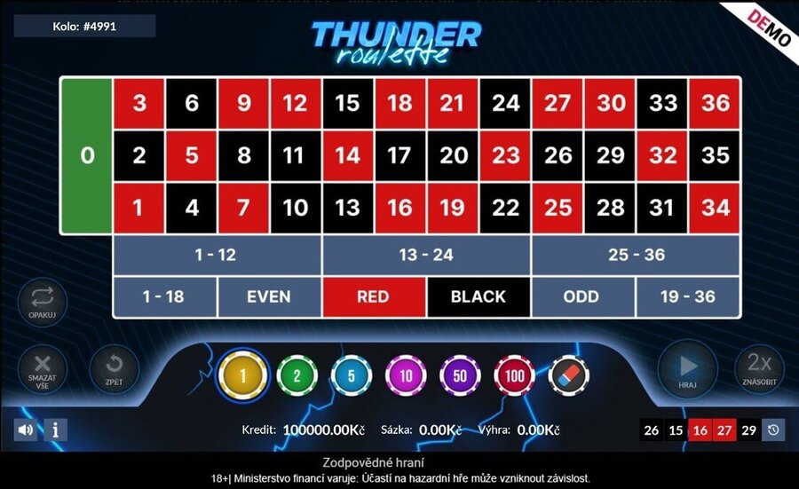 Online ruleta Thunder Roulette od Evony